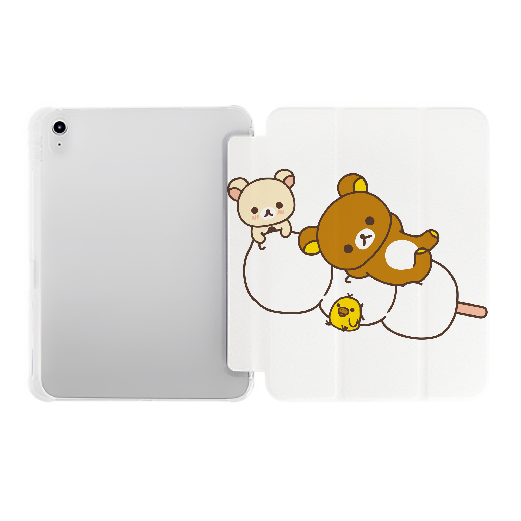 （画像用） リラックマ リラックマ キイロイトリ Rilakkuma Korilakkuma Kiiroitori IPad ケース ペン収納付き 三つ折りスタンド PUレザー×シリコン 対応機種9.5/10.5/10.9インチ